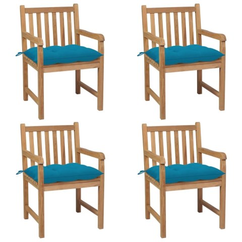  Krzesła ogrodowe z jasnoniebieskimi poduszkami, 4 szt., tekowe Lumarko!