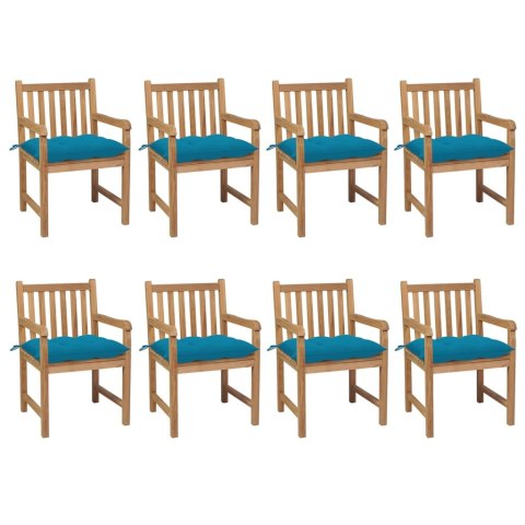  Krzesła ogrodowe z kobaltowymi poduszkami, 8 szt., tekowe Lumarko!