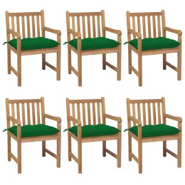  Krzesła ogrodowe z zielonymi poduszkami, 6 szt., drewno tekowe Lumarko!