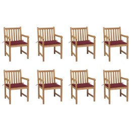  Krzesła ogrodowe, 8 szt., czerwone poduszki, drewno tekowe Lumarko!