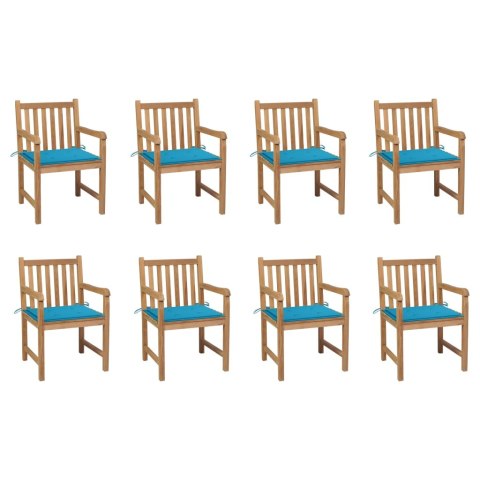  Krzesła ogrodowe, 8 szt., niebieskie poduszki, drewno tekowe Lumarko!