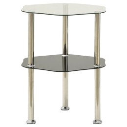  2-poziomowy stolik, 38x38x50 cm, przezroczyste i czarne szkło