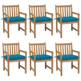  Krzesła ogrodowe z jasnoniebieskimi poduszkami, 6 szt., tekowe Lumarko!