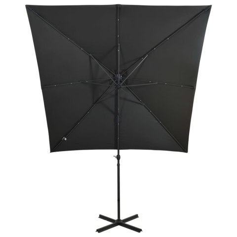  Parasol wiszący z lampkami LED i słupkiem, antracytowy, 250 cm Lumarko!