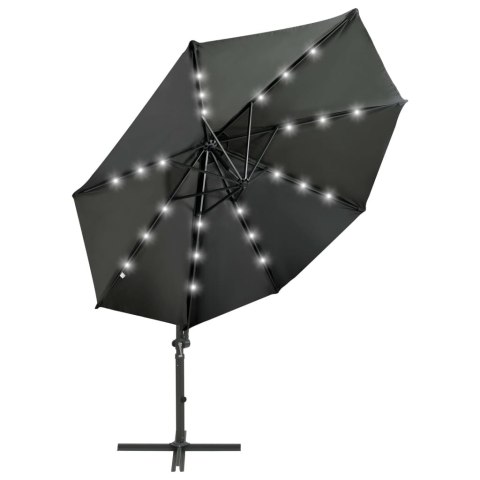  Parasol wiszący z lampkami LED i słupkiem, antracytowy, 300 cm Lumarko!