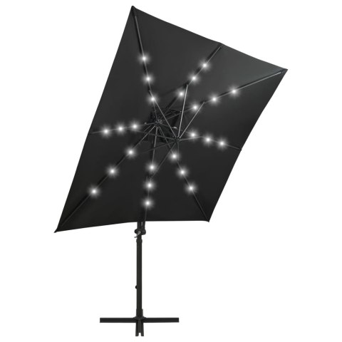  Parasol wiszący z lampkami LED i słupkiem, czarny, 250 cm Lumarko!