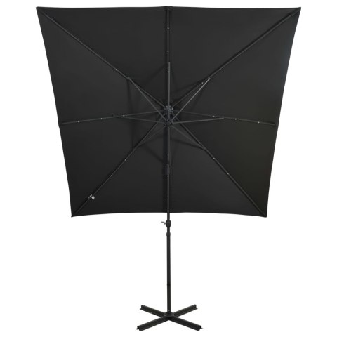  Parasol wiszący z lampkami LED i słupkiem, czarny, 250 cm Lumarko!