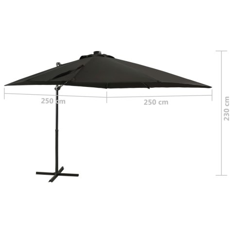  Parasol wiszący z lampkami LED i słupkiem, czarny, 250 cm Lumarko!
