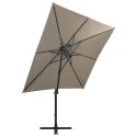  Parasol wiszący z lampkami LED i słupkiem, kolor taupe, 250 cm Lumarko!