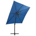  Parasol wiszący z lampkami LED i słupkiem, lazurowy, 250 cm Lumarko!