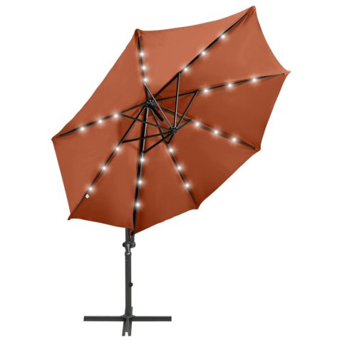  Parasol wiszący z lampkami LED i słupkiem, terakota, 300 cm Lumarko!