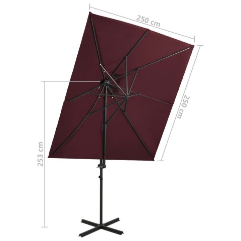  Parasol wiszący z podwójną czaszą, bordowy, 250x250 cm Lumarko!