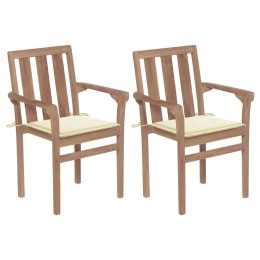  Krzesła ogrodowe, 2 szt., kremowe poduszki, lite drewno tekowe Lumarko!
