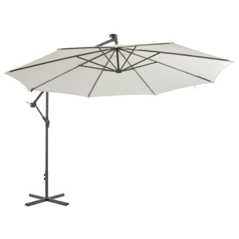  Parasol wiszący z LED i metalową rurą, 350 cm, piaskowy Lumarko!