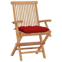  Krzesła ogrodowe, czerwone poduszki, 4 szt., lite drewno tekowe Lumarko!