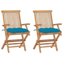  Krzesła ogrodowe z jasnoniebieskimi poduszkami, 2 szt., tekowe Lumarko!
