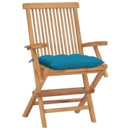  Krzesła ogrodowe z jasnoniebieskimi poduszkami, 4 szt., tekowe Lumarko!