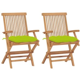  Krzesła ogrodowe z jasnozielonymi poduszkami, 2 szt., tekowe Lumarko!