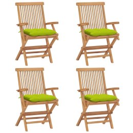  Krzesła ogrodowe z jasnozielonymi poduszkami, 4 szt., tekowe Lumarko!