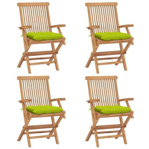  Krzesła ogrodowe z jasnozielonymi poduszkami, 4 szt., tekowe Lumarko!