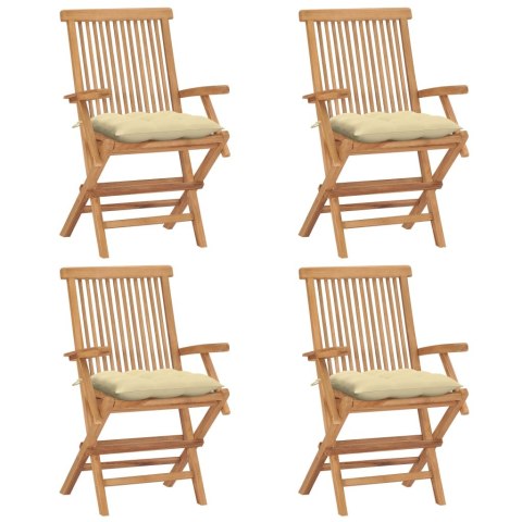  Krzesła ogrodowe z kremowymi poduszkami, 4 szt., drewno tekowe Lumarko!
