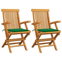  Krzesła ogrodowe z zielonymi poduszkami, 2 szt., drewno tekowe Lumarko!