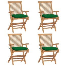  Krzesła ogrodowe z zielonymi poduszkami, 4 szt., drewno tekowe Lumarko!