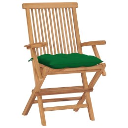  Krzesła ogrodowe z zielonymi poduszkami, 4 szt., drewno tekowe Lumarko!