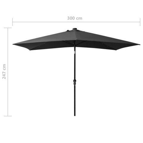  Parasol z lampkami LED, na stalowym słupku, antracyt, 2x3 m Lumarko!