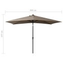  Parasol z lampkami LED, na stalowym słupku, kolor taupe, 2x3 m Lumarko!