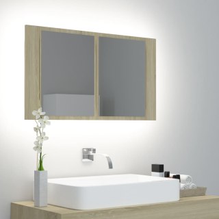  Szafka łazienkowa z lustrem i LED, dąb sonoma, 80x12x45 cm Lumarko!