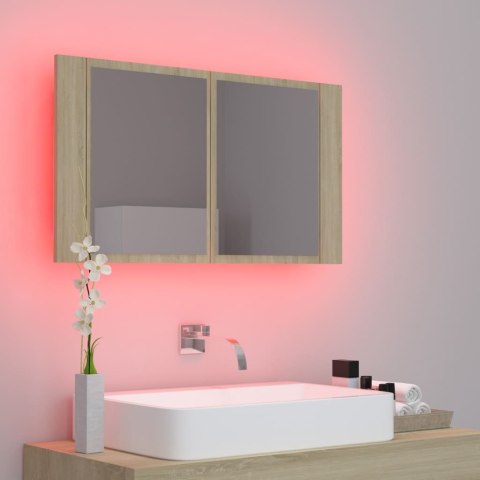 Szafka łazienkowa z lustrem i LED, dąb sonoma, 80x12x45 cm Lumarko!