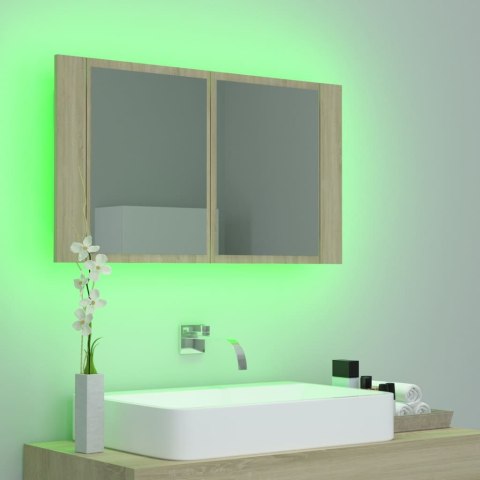  Szafka łazienkowa z lustrem i LED, dąb sonoma, 80x12x45 cm Lumarko!
