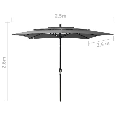  3-poziomowy parasol na aluminiowym słupku, antracyt, 2,5x2,5 m Lumarko!