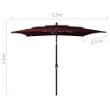  3-poziomowy parasol na aluminiowym słupku, bordowy, 2,5x2,5 m Lumarko!