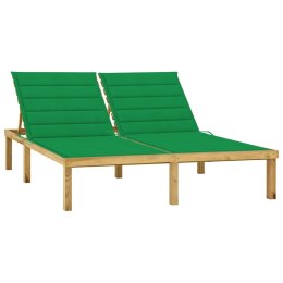   Leżak podwójny z zielonymi poduszkami, impregnowana sosna