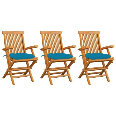  Krzesła ogrodowe, jasnoniebieskie poduszki, 3 szt., tekowe Lumarko!