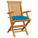  Krzesła ogrodowe, jasnoniebieskie poduszki, 3 szt., tekowe Lumarko!
