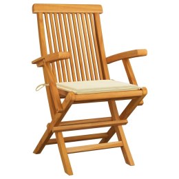  Krzesła ogrodowe, kremowe poduszki, 3 szt., lite drewno tekowe Lumarko!