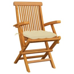  Krzesła ogrodowe, kremowe poduszki, 3 szt., lite drewno tekowe Lumarko!