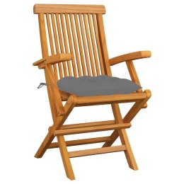  Krzesła ogrodowe, szare poduszki, 3 szt., lite drewno tekowe Lumarko!
