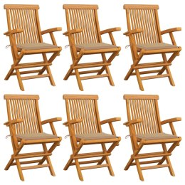  Krzesła ogrodowe, beżowe poduszki, 6 szt., drewno tekowe Lumarko!