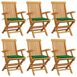  Krzesła ogrodowe, zielone poduszki, 6 szt., drewno tekowe Lumarko!