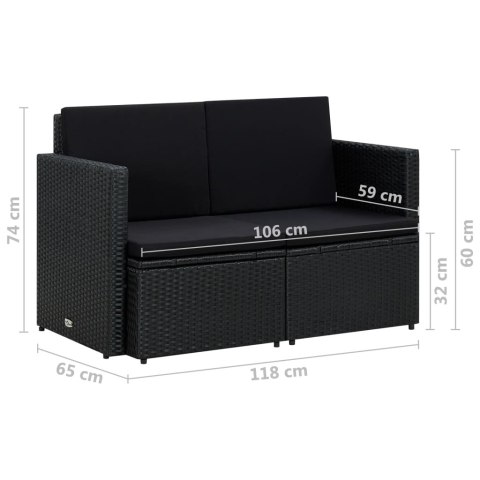  2-osobowa sofa ogrodowa z poduszkami, czarna, polirattan Lumarko!