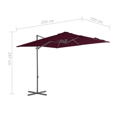  Parasol wiszący na stalowym słupku, bordowy, 250x250 cm Lumarko!