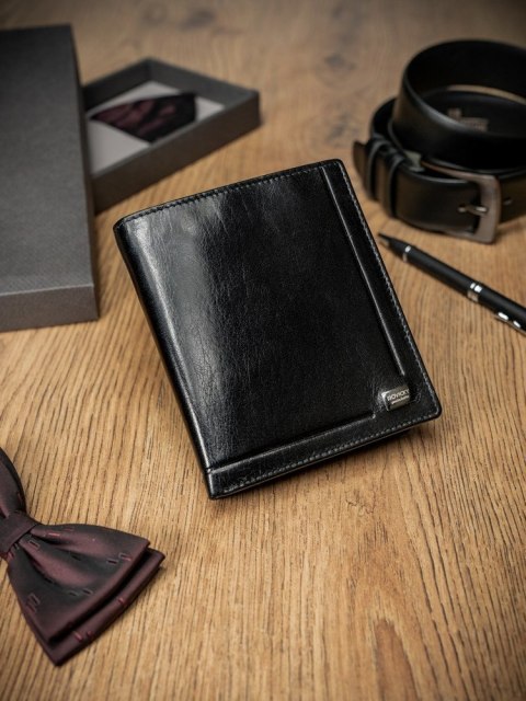  Elegancki Pionowy Portfel Męski Bez Zapięcia Ze Skóry Naturalnej