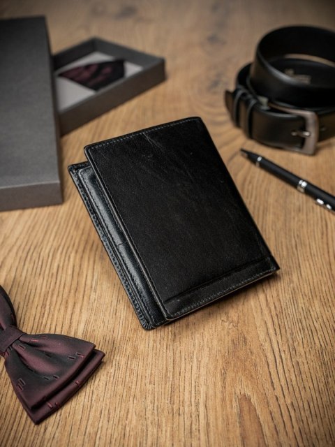  Elegancki Pionowy Portfel Męski Bez Zapięcia Ze Skóry Naturalnej