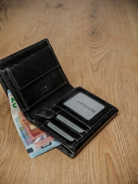  Elegancki Pionowy Portfel Męski Bez Zapięcia Ze Skóry Naturalnej