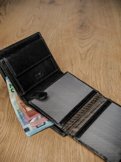  Elegancki Pionowy Portfel Męski Bez Zapięcia Ze Skóry Naturalnej