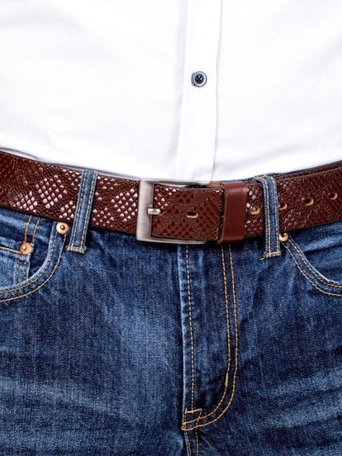  Klasyczny Pasek Ze Skóry Naturalnej Zdobiony Tłoczeniem We Wzór Skóry Węża